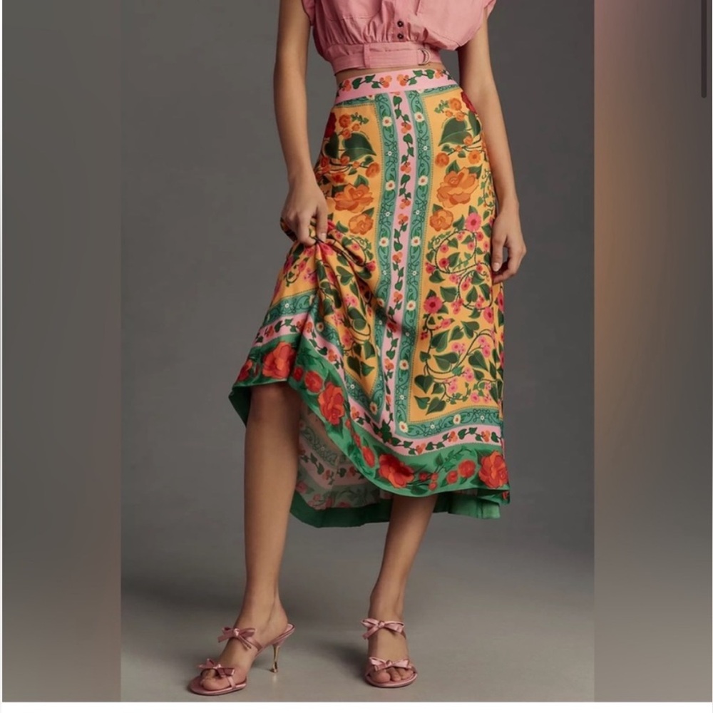 FARM Rio Floral Midi Skirt -  L - Picture 2 of 10